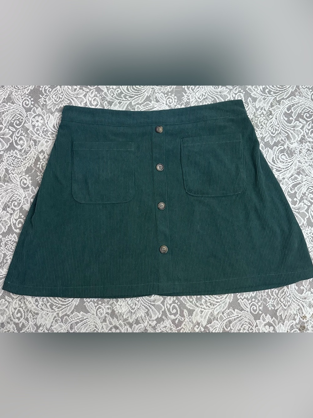 SHEIN Curve Dark Green Corduroy Button Front Mini Skirt 0XL